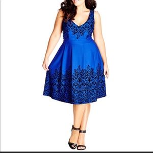City Chic Blue Dress 1x Flocked Fit and Flare